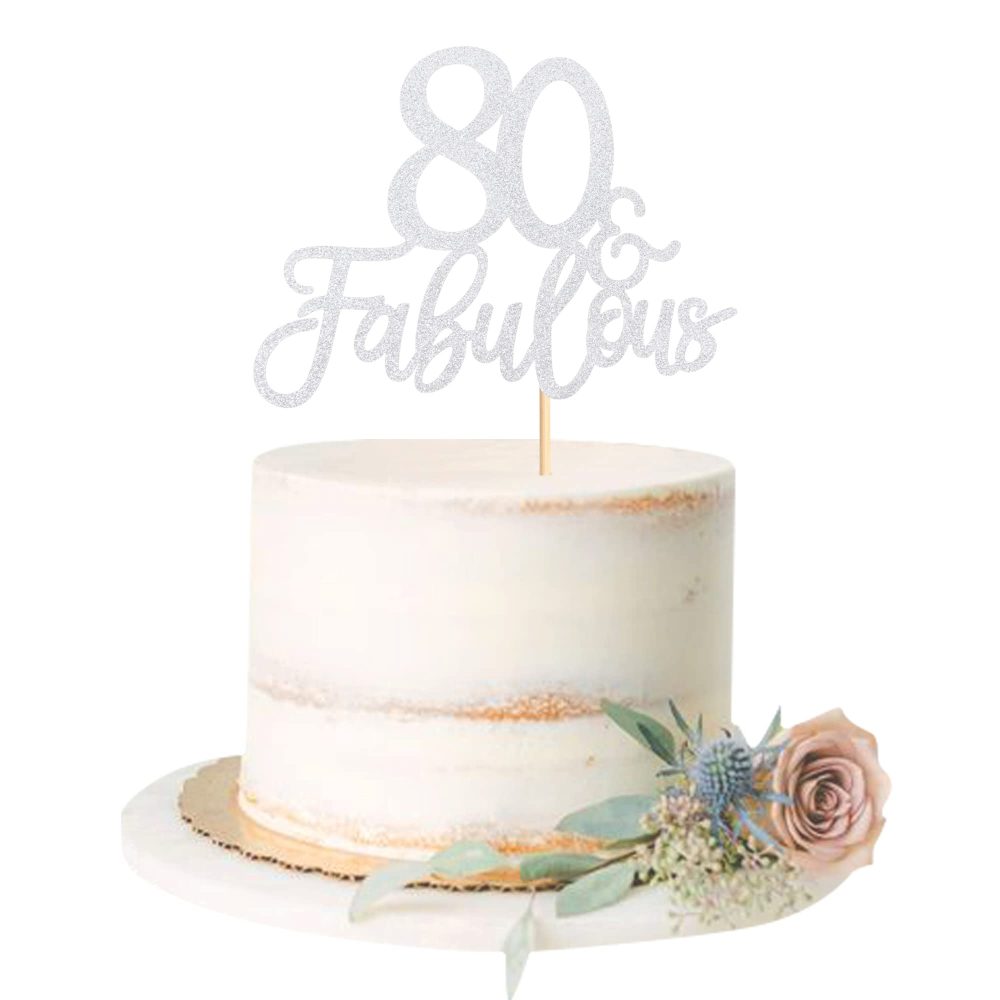Blumomon 3Pcs Silver Glitter 80 & Fabulous Cake Toppers 80 Birthday Anniversary Cake Toppers for 80 Birthday Anniversary Party Decorations Happy 80th Birthday Cake Decorations Supplies