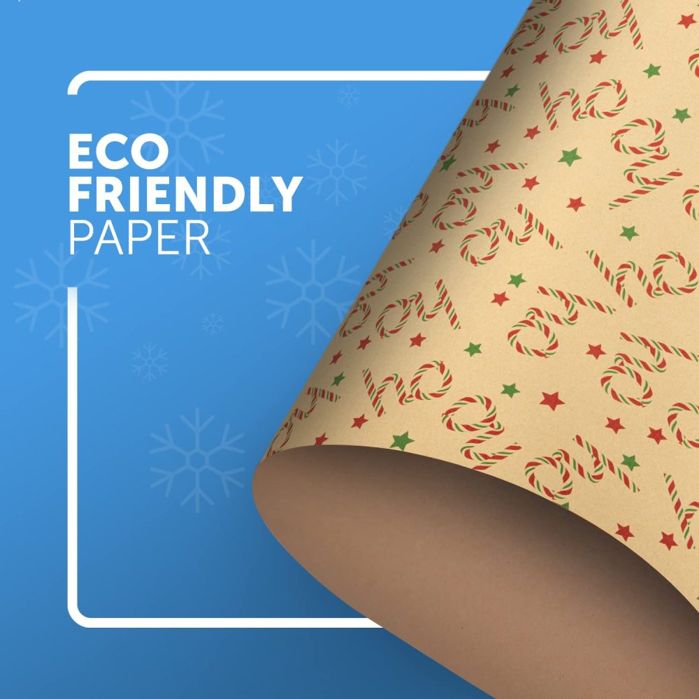 KEPLIN Wrapping Paper Roll - Premium Quality Festive Kraft Paper - Wrinkle Resistant with Unique Designs - Multipurpose Wrapping Paper for Gifts, Arts & Crafts Projects (44.5cm x 25m) - Image 3