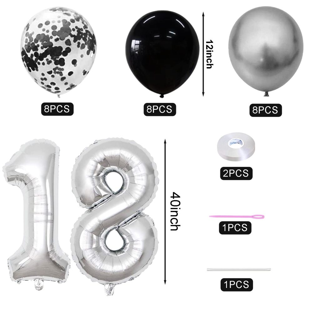 18th Birthday Decorations for Boys Girls Black Silver Happy Birthday Balloons Supplies 18 Birthday Party Set with 18 Sliver Number Balloons Happy Birthday Banner and Foil Star Balloons(18th-birthday) - Image 5