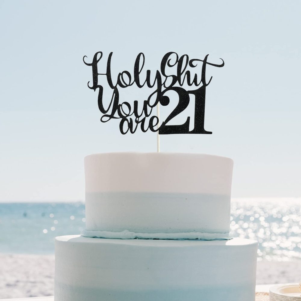 Happy 21st Birthday Cake Topper, Funny Black Glitter 21st Birthday Cake Pick for 21st Birthday Bye Bye/Rip Fake ID Anniversary Party Cake Decorations - Image 5