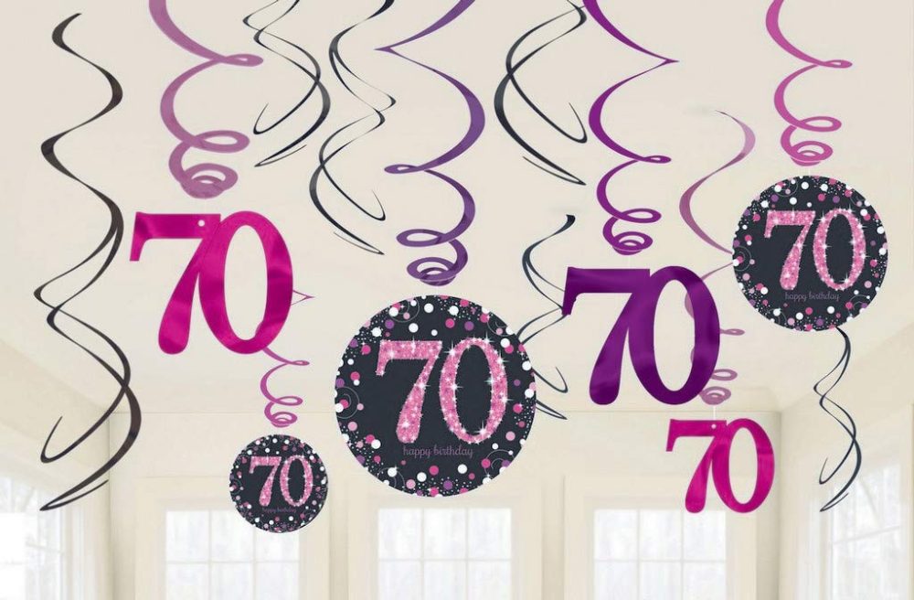 (PKT) Adult Pink Celebration 70th Birthday Swirl Decorations