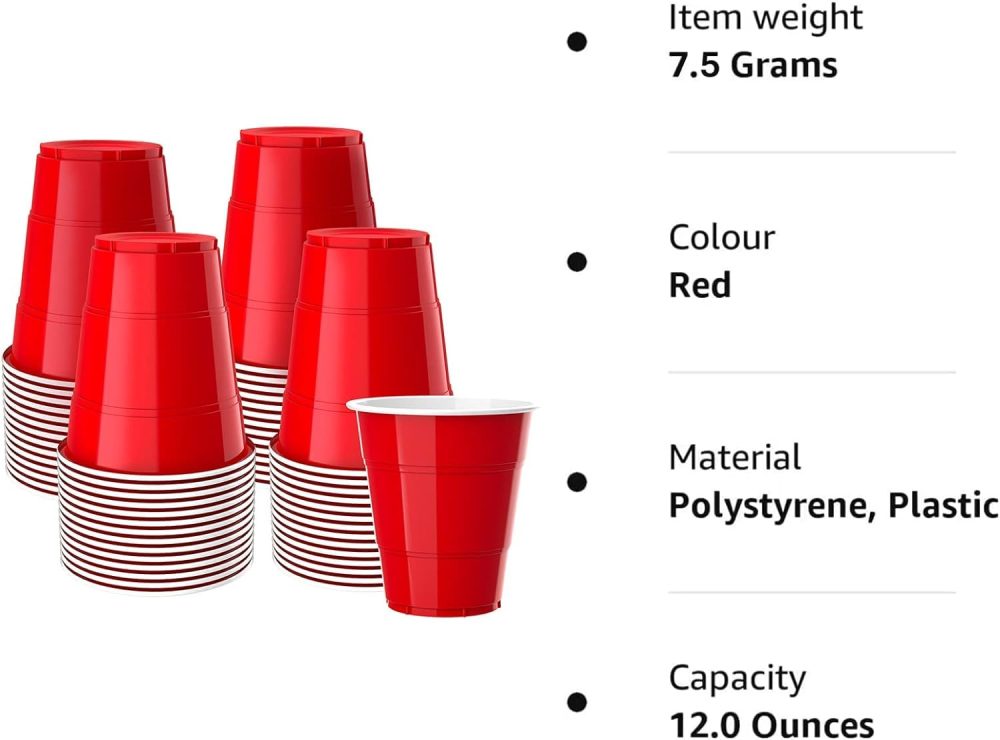Business and Brands Red Plastic Cups, Disposable Cups 12oz (50 Pack) Cups, Red Party Cups for Birthday,Party,Picnics, Weddings, Christmas, Anniversary - Image 3