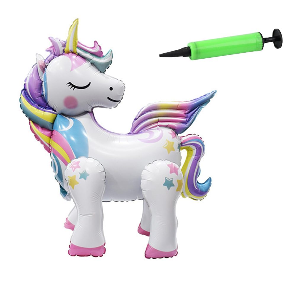 AYNKH Unicorn Balloons 3D Unicorn Party Decorations Cartoon Unicorn Helium Balloon Gradient Party Festival Decoration Props Aluminium Film Balloons with Balloon Pump