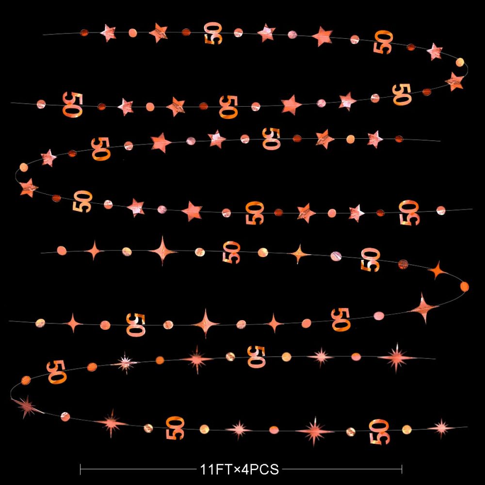 Rose Gold 50th Birthday Decorations Number 50 Circle Dot Twinkle Star Garland Metallic Hanging Streamer Bunting Banner Backdrop for 50 Year Old Birthday Happy 50th Anniversary Fiftieth Party Supplies - Image 5