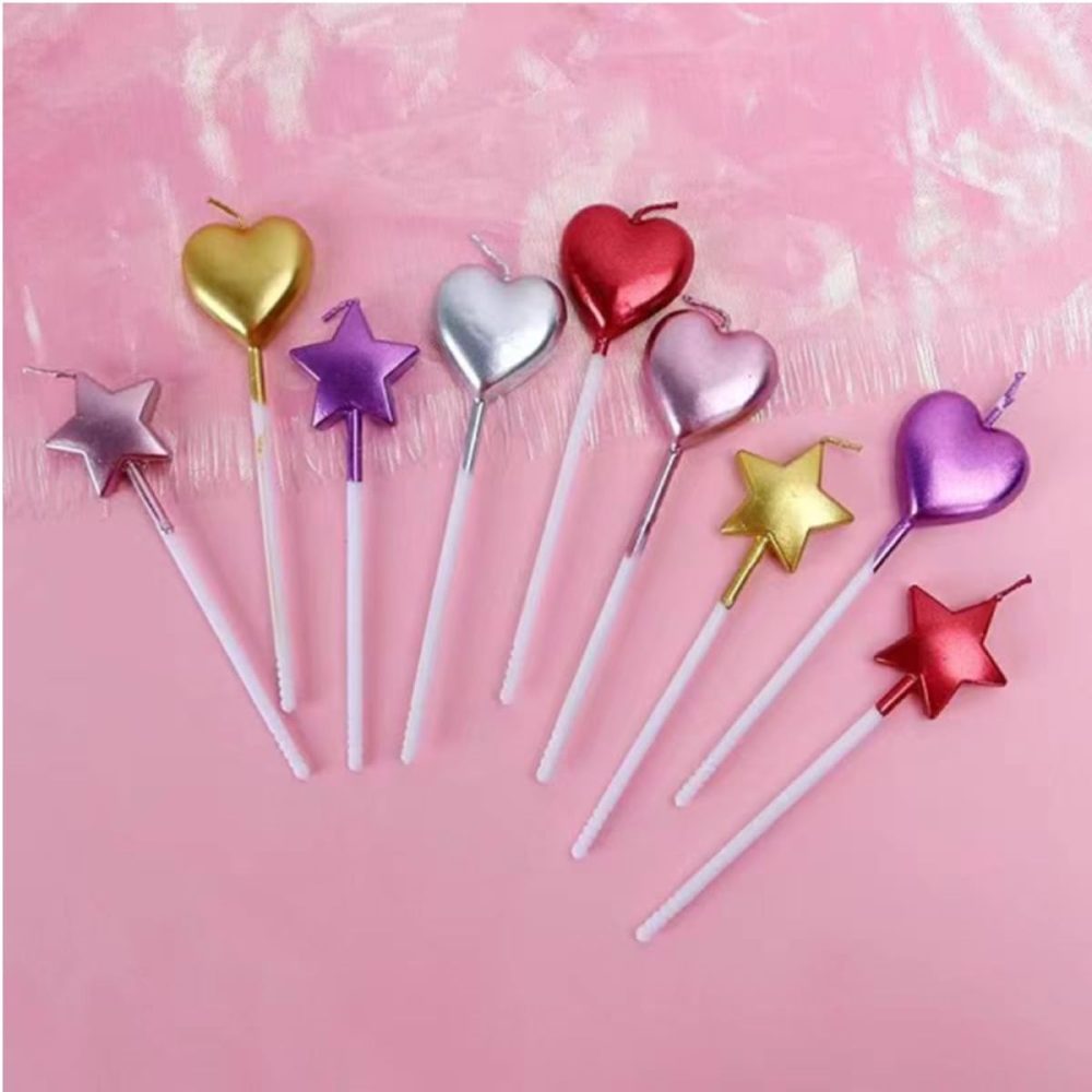 ZHjuju Heart Birthday Candles,10 Pcs Metallic Birthday Candles Cute Heart Shaped Cake Decoration Supplies Birthday Candles for Party Wedding Cake Decoration Supplies Birthday,Champagne - Image 4