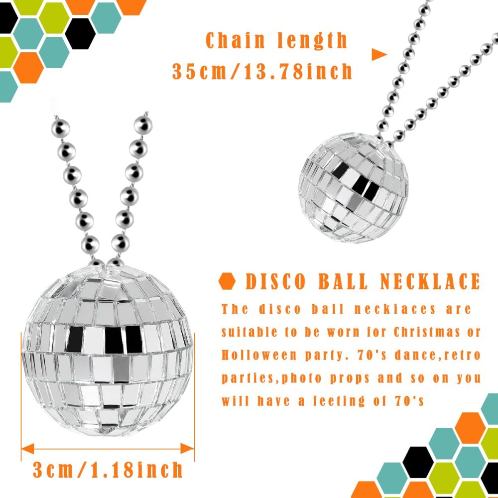 Feelfly 20 Pcs Mirror Disco Ball Necklaces, 70s Disco Party Necklaces Mini Disco Ball Necklaces Silver Disco Necklaces 70s Jewelry Disco Party Favor Decoration Costume Accessories for Dance Supplies - Image 9