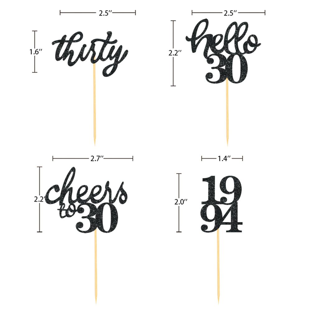 24 PCS Glitter 30th Birthday Cupcake Toppers for Celebrating Thirty Years Old Birthday Party Decorations for 30th Anniversary Party Supplies (Black) - Image 6