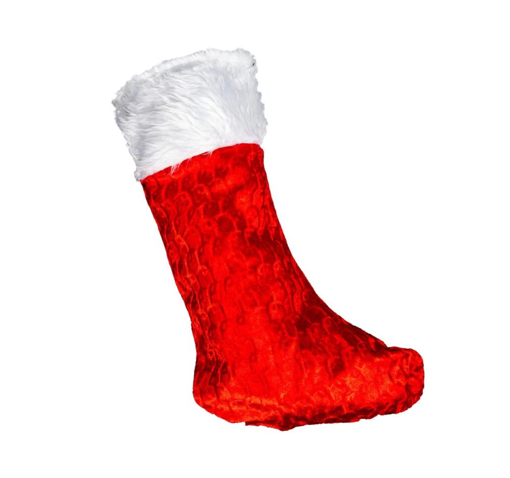 SHATCHI Large Traditional Father Christmas Deluxe Santa Stocking Velvet Fluffy Plush Sack for Kids Gift Bags Xmas Holiday Hanging Decorations 20X48CM, Red/White, 1pc