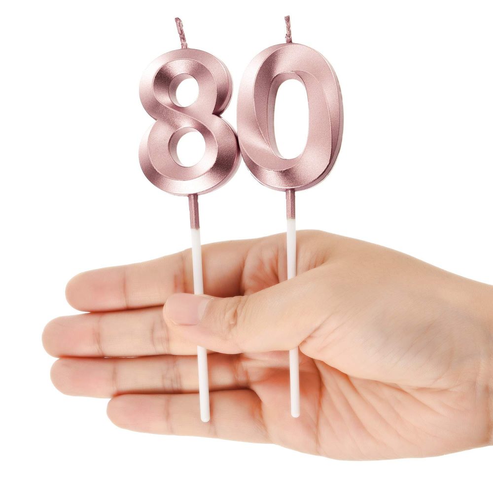 BBTO 80th Birthday Candles Cake Numeral Candles Happy Birthday Cake Topper Decoration for Birthday Anniversary Wedding Party Celebration Supplies (Rose Gold),5 centimeters - Image 4