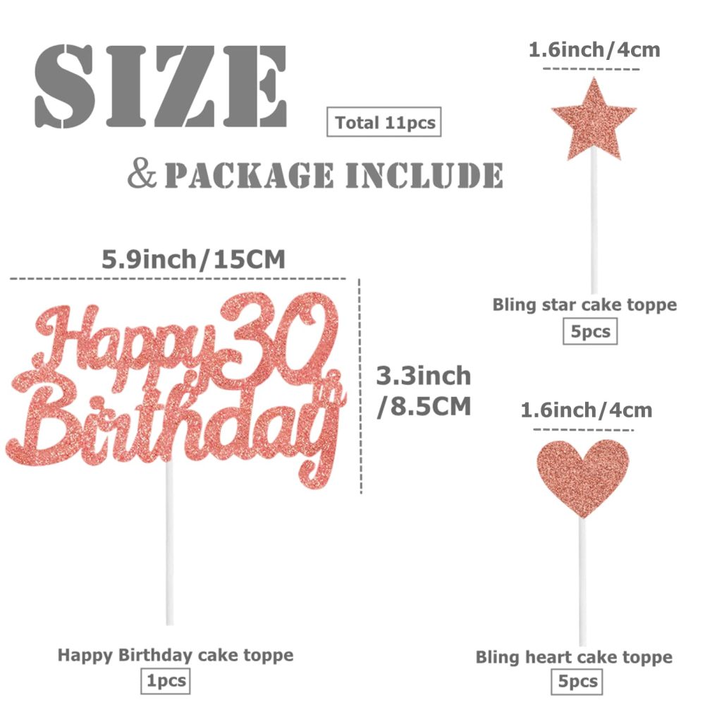 Personalised Happy 30th Birthday Cake Toppers RoseGold Cake Decorations for Women,Her,Lady 30th Birthday Cake Cupcake Topper, Glitter Cakes Banner Decoration for 30 Birthday Anniversary Party Supplies - Image 6