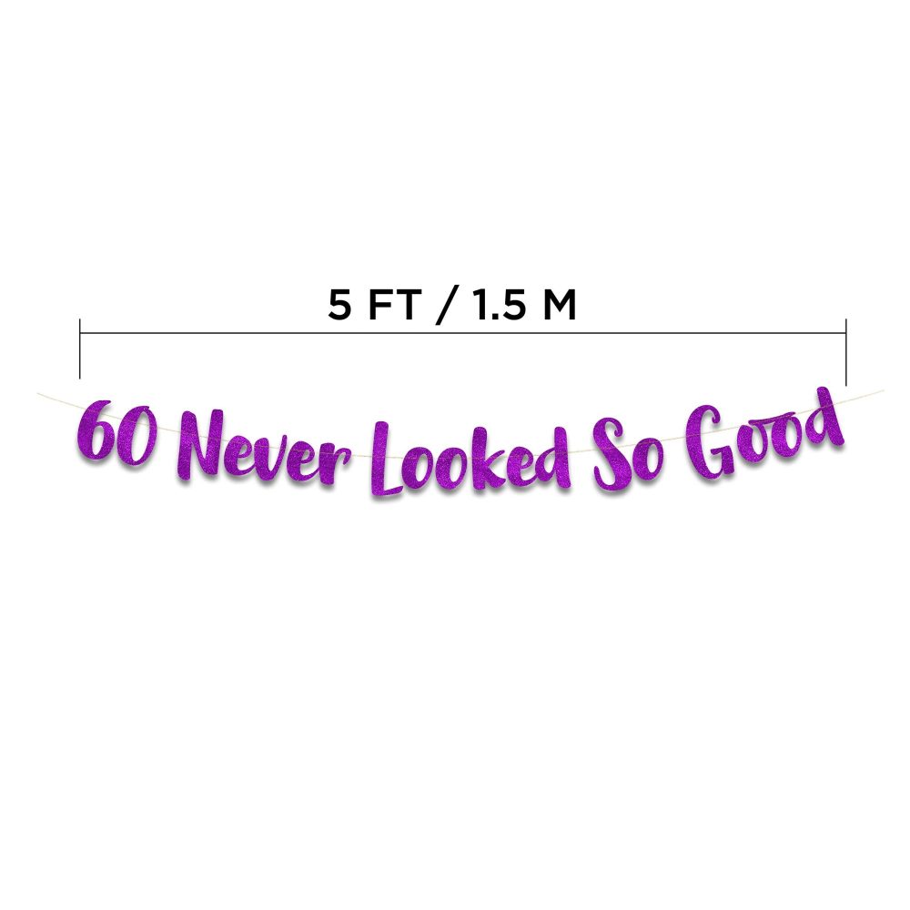 60 Never Looked So Good Purple Glitter Banner - 60th Birthday Decorations and Supplies - Image 2