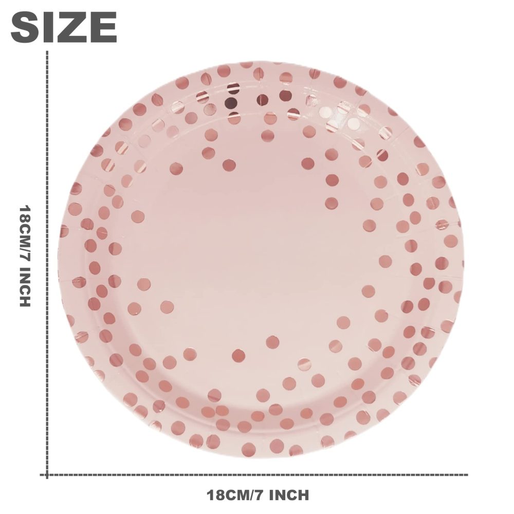 CEILIWEN Pink Paper Plates, Pink Party Plates, 7’’ Rose Gold Polka Dot Party Paper Plates, Disposable Plates Party Tableware, Pack of 50 (Pink Paper Plates-50PCS) - Image 7