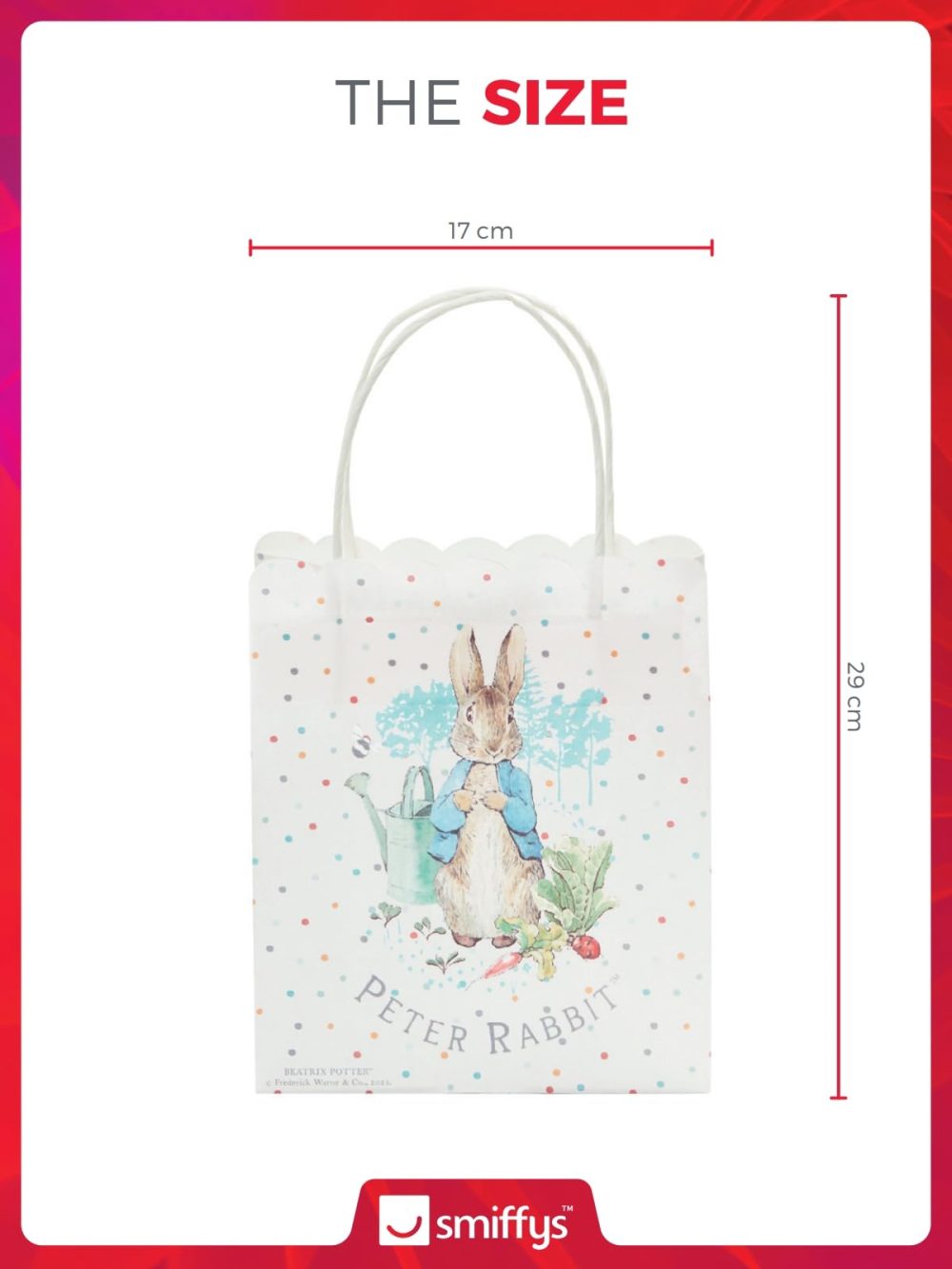 Smiffys Peter Rabbit Classic Tableware Party Bags x6, 17 x 20 cm with Scalloped Top, Official License Partyware for Birthday Celebrations & Themed Events, Perfect for Party favours - Image 3