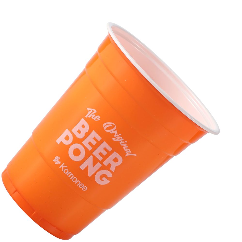 Komonee Beer Pong 16oz 500ml Wide Rimmed American Orange Party Cups 48pcs USA Adult Drinking Game Re-usable Novelty Plastic Drink Strong Glass - Image 2