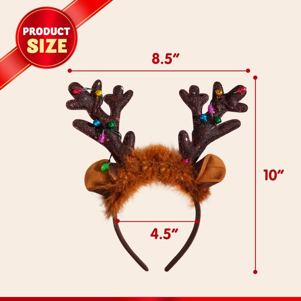 JOYIN 4Pcs Light-Up Reindeer Headband, Christmas LED Antlers Reindeer Hat Headbands Holiday Headbands for Christmas Supplies and Holiday Parties Favors (ONE SIZE FITS ALL) - Image 6