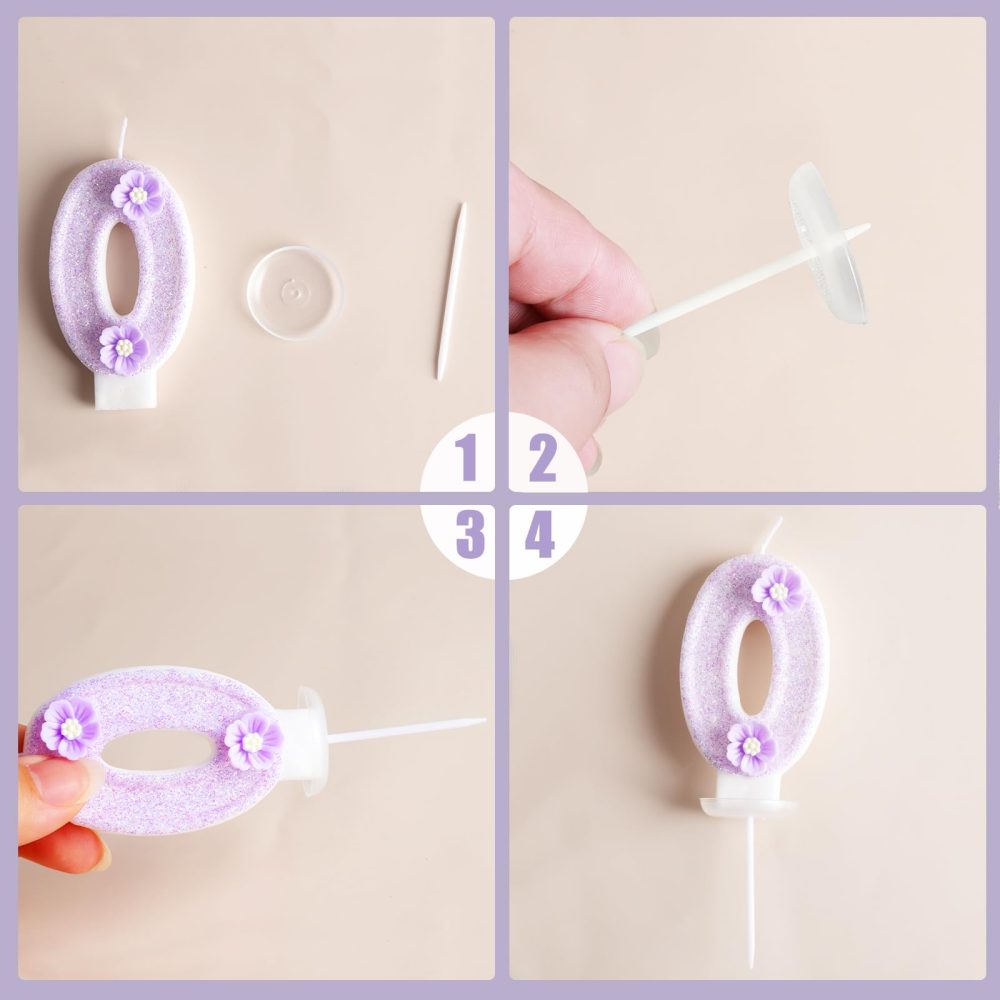 DAJISI Birthday Candles, 2.95 Inch Birthday Candles for Cakes Purple Number Candles for Cakes with Flowers for Birthday Party Wedding Anniversary Celebration Supplies (Number 5) - Image 6