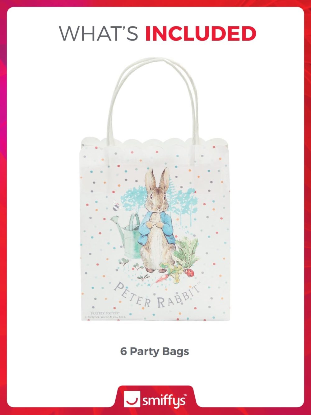 Smiffys Peter Rabbit Classic Tableware Party Bags x6, 17 x 20 cm with Scalloped Top, Official License Partyware for Birthday Celebrations & Themed Events, Perfect for Party favours - Image 7
