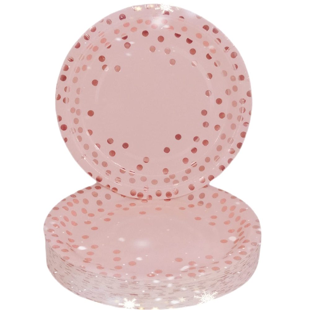CEILIWEN Pink Paper Plates, Pink Party Plates, 7’’ Rose Gold Polka Dot Party Paper Plates, Disposable Plates Party Tableware, Pack of 50 (Pink Paper Plates-50PCS) - Image 2