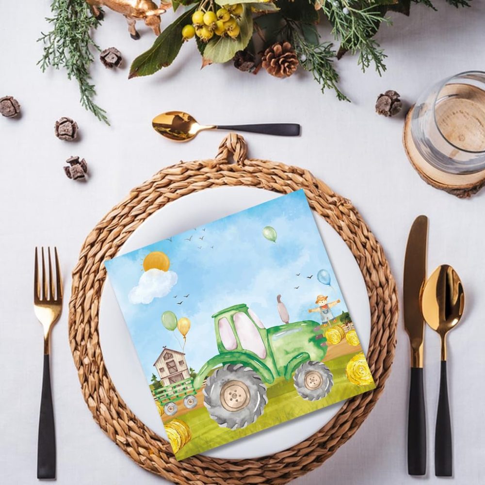 Tractor Party Tissues Pack of 20, Square Napkins Tractors, Tractor Party Napkins, Tractor Party Tableware Napkins for Boys Girls Birthday Farm Party 33 x 33 cm - Image 3
