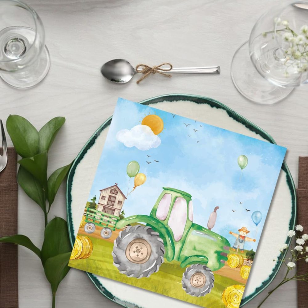 Tractor Party Tissues Pack of 20, Square Napkins Tractors, Tractor Party Napkins, Tractor Party Tableware Napkins for Boys Girls Birthday Farm Party 33 x 33 cm - Image 4