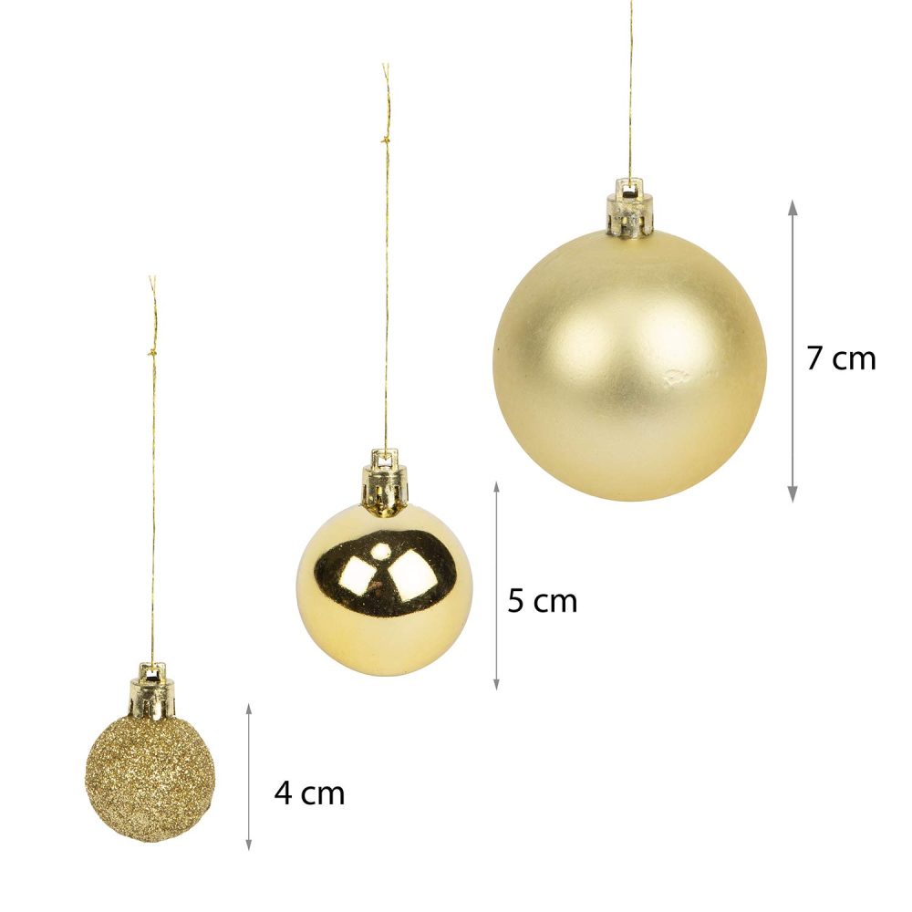 Bravich 100 Pieces Shatterproof Baubles Set. Christmas Tree Decorations Ornament Balls With Hooks & String Hanging. Home Decor 3,4 & 6 CM Baubles-Matt, Shiny & Glitter Finish-Gold - Image 2