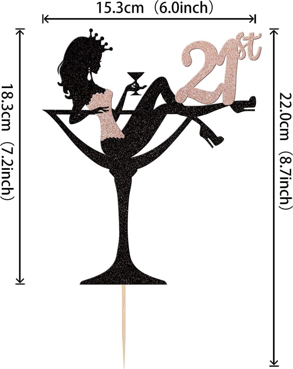 SYKYCTCY 1 Pack Happy 21th Birthday Cake Topper Glitter Heels Girls Bachelorette Cake Pick Cake Decorations for Girls Ladies Twenty-One Years Old Birthday Theme Party Supplies Rosegold - Image 7