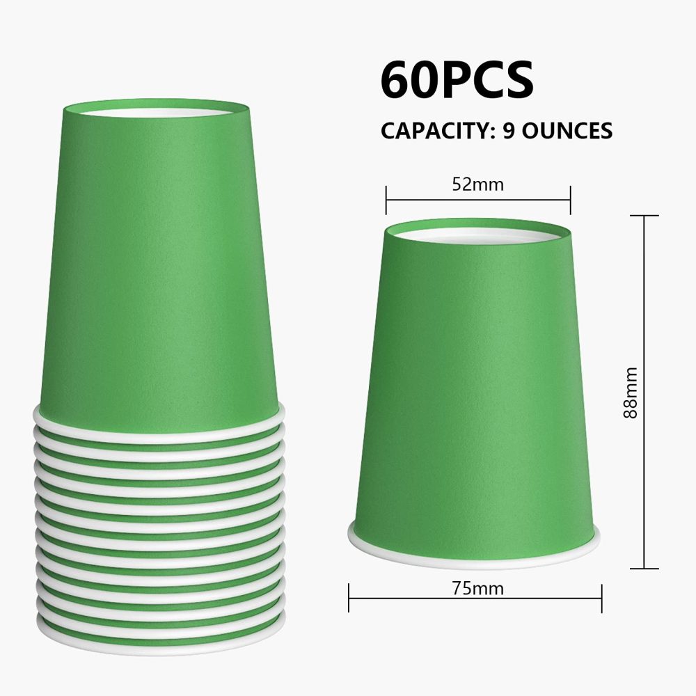 YANGTE 60 Pieces Green Paper Cups Disposable Party Cups Biodegradable and Compostable Drinking Cups for Party, Birthday Supplies, DIY - 9 Ounce - 250ml - Image 6