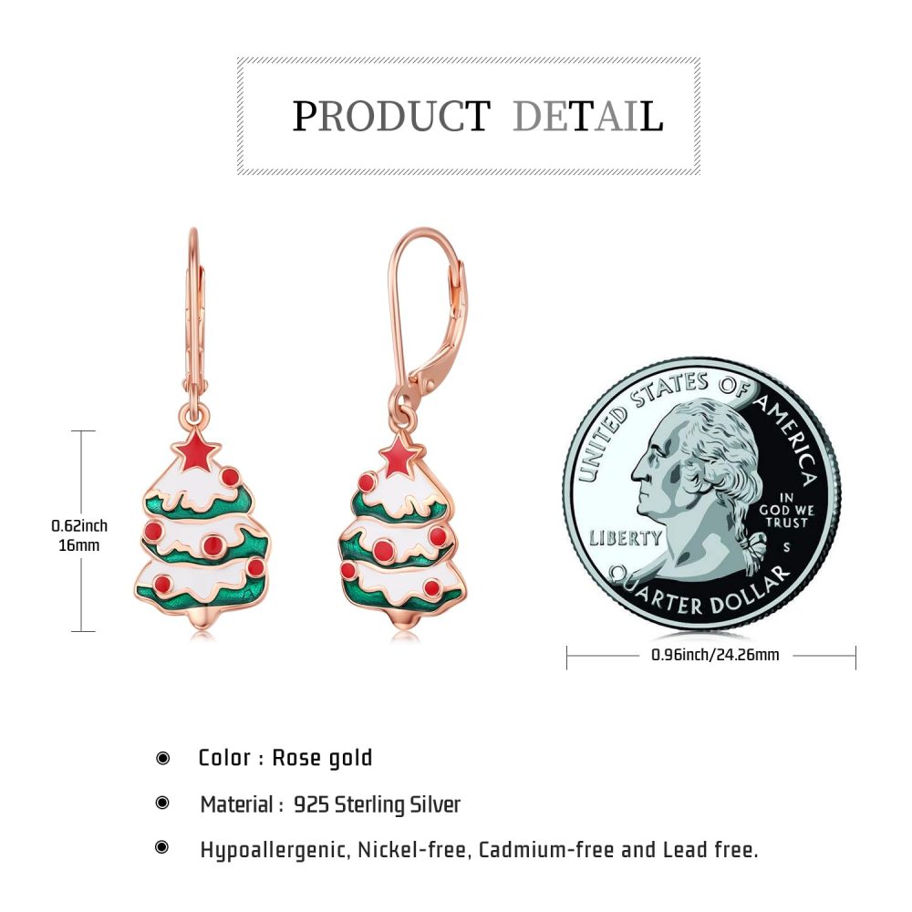 TwoAnts Christmas Tree Earring 925 Sterling Silver Tree Rose Gold Pendant Earring Christmas Jewelry Gift for Women Girl - Image 3