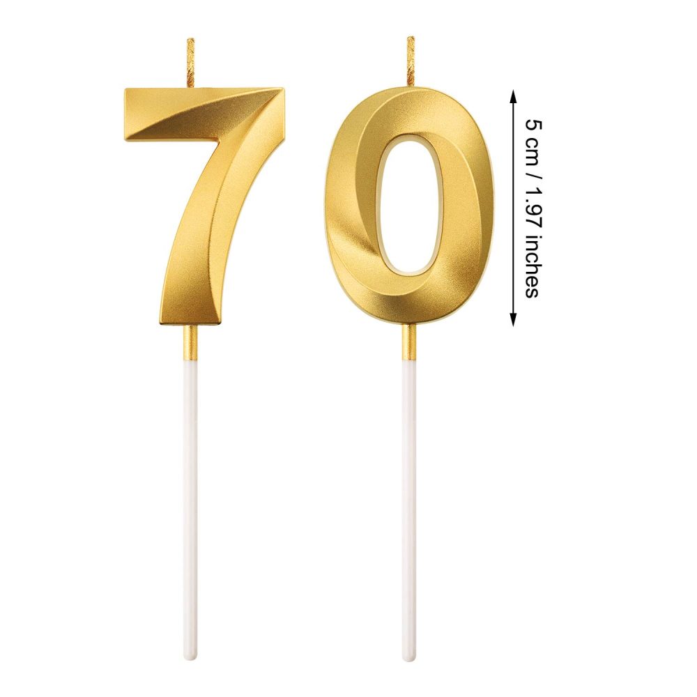 BBTO 70th Birthday Candles Cake Numeral Candles Happy Birthday Cake Topper Decoration for Birthday Party Wedding Anniversary Celebration Supplies (Gold) - Image 7
