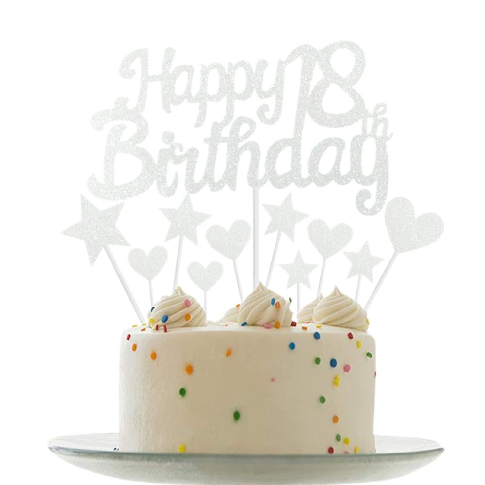 Personalised Happy 18th Birthday Cake Toppers Silver Cake Decorations for Girls Boys Kid 18th Birthday Cake Cupcake Topper, Glitter Cakes Decoration for 18 Birthday Anniversary Party Supplies