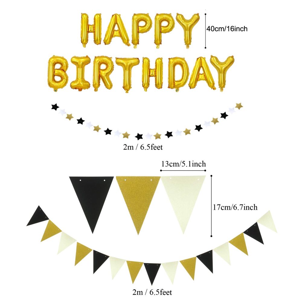 ZERODECO 80th Birthday Decorations, Black Gold Happy Birthday Balloons Number 80 Star Foil Balloons Birthday Confetti Triangular Garland Star-shaped Banner Hanging Swirls for Birthday Party Supplies - Image 4