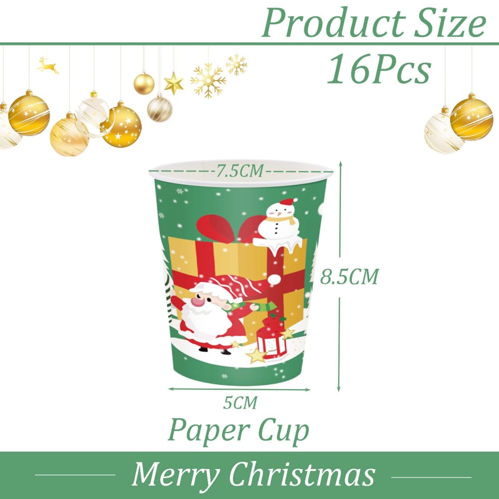 Christmas Party Paper Cups,16Pcs Green Winter Snowflakes Santa,Snowman,Elk,Gingerbread Man Disposable Paper Cups Christmas Tableware Decor for Winter Holiday Birthday Xmas Party Supplies Decorations - Image 6