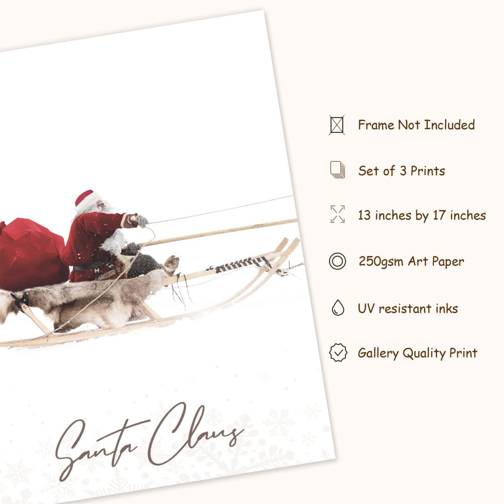 AnyDesign 3Pcs Christmas Wall Art Prints 13x17in Santa Claus Reindeer with Sleigh Art Poster Decor Large Aesthetic Xmas Posters Room Decor for Gallery Living Room Bathroom Wall Decor(UNFRAMED) - Image 7