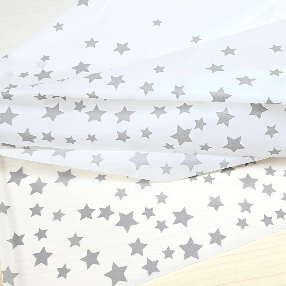 ADQUATOR 1pcs 137x274cm Silver Star White Plastic Tablecloth,Confetti Table Cover Rectangular Party Table Cover for Picnic, Baby Shower, Halloween, Christmas Decorations - Image 8
