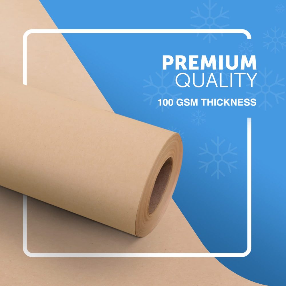 KEPLIN Heavy Duty Brown Kraft Wrapping Paper Roll 90gsm (450mm x 25m) - Image 4