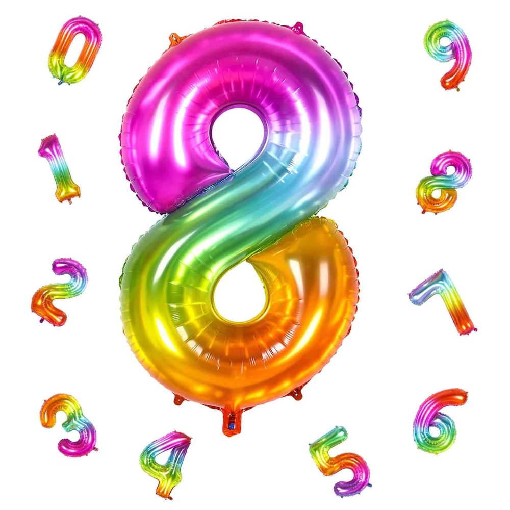 Rainbow Number 8 Balloons, 40 Inch 8th Birthday Foil Gradient Balloon for Girls, Giant Self Inflating Helium Mylar Foil Number Balloons 0-9 for Women 18th 80th Anniversary Party Decorations Supplies - Image 3