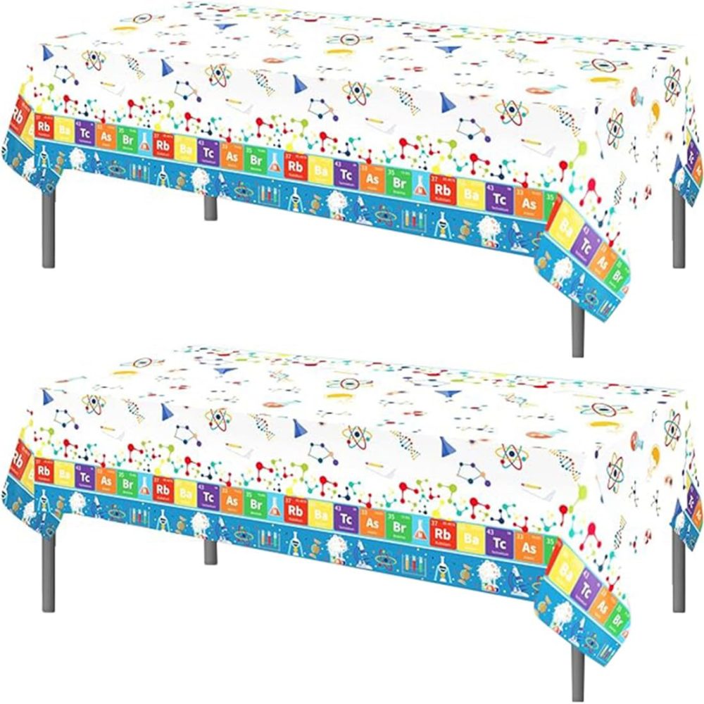TOKYMOON 2 Pack of Disposable Science Laboratory Themed 54x87In Tablecloths Party Table Cover for Kids Baby Shower Mad Sciencist Science Birthday Party Suppliesds Birthday Baby Shower