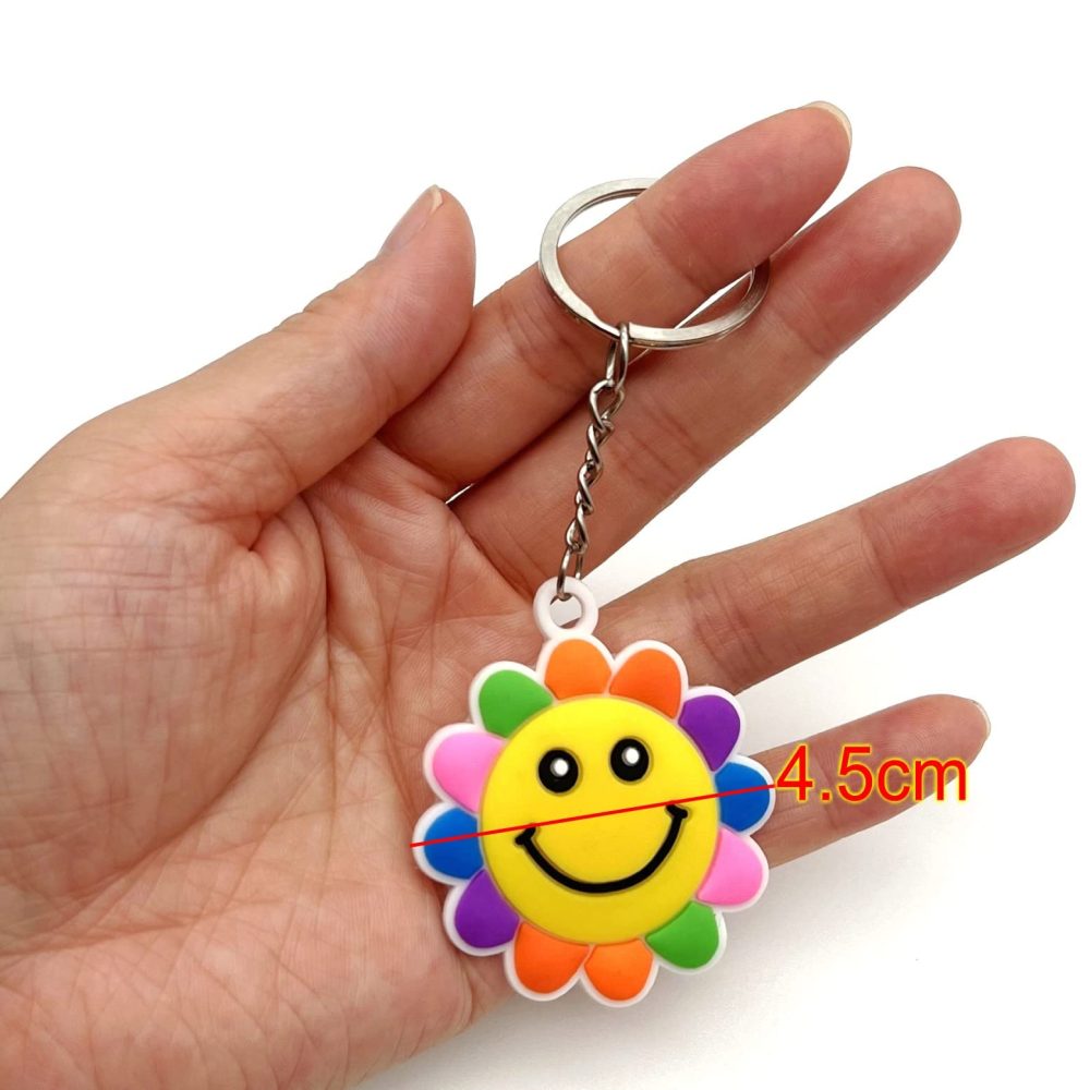 JZK 30 Pcs Rainbow keyrings set for kids, rubber smile face keychains for children birthday party favours, kids party bag fillers, kids party thankyou gift giveaway gifts - Image 6