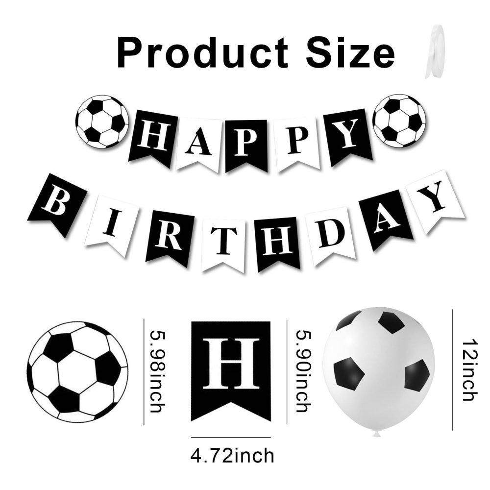 Football Birthday Decorations, Football Birthday Banner with 18Pcs Football Balloons, Black White Happy Birthday Banner Balloons, Football Decorations for Birthday - Image 6