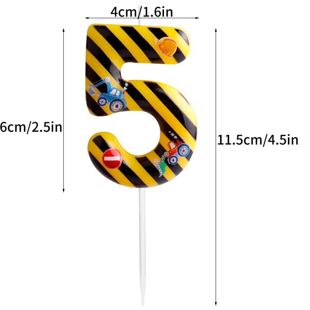 Construction Birthday Candles Number 4 Yellow Black Striped Construction Theme 4th Birthday Party for Girl Boy Birthday Cake Topper Graduation Celebration Anniversary Decorations - Image 7