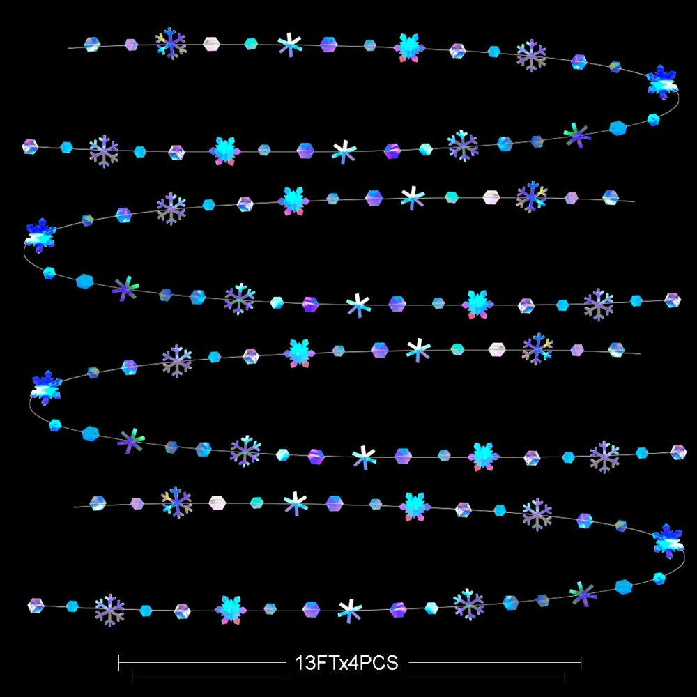 52Ft Iridescent Snowflakes Garland Winter Wonderland Party Decorations Metallic Glitter Paper Snowflakes Streamer for Winter Wonderland Frozen Birthday Wedding Baby Bridal Shower Christmas Decorations - Image 5