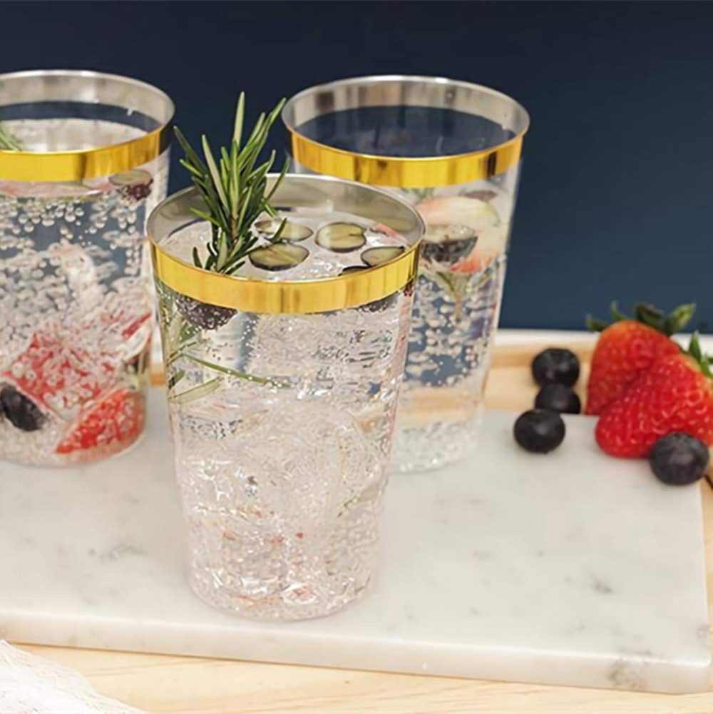 Tebery 100 Pack 12oz Gold Rimmed Plastic Cups, 360ml Clear Crystal Plastic Tumblers Cups, Resuable Plastic Shot Glasses, Wedding Cups Elegant Party Cups - Image 2