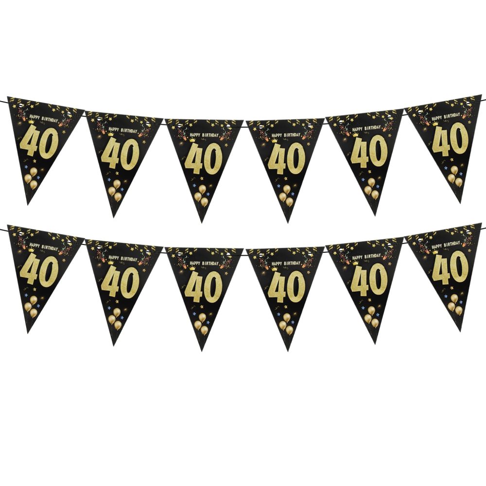 Happy 40th Birthday Banner Black Happy Birthday Banner Black Gold Party Decorations Bunting Flags Anniversary Party Supplies Decoration 40th Birthday Triangle Flag Banners for Men Women A8HJSJLQ (40)