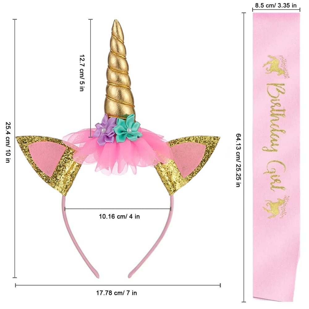 MaoNativey Unicorn Headband and Birthday Girl Sash Gold Unicorn Birthday Cake Decoration Party Supplies for Girls Birthday Party Birthday Cosplay Festivals - Image 3