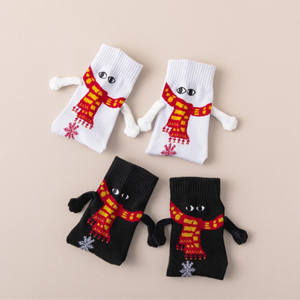 Feliciay 2 Pairs Christmas Holding Hands Socks,Cute Funny 3D Holding Hand Couple Socks,Mid Tube Magnetic Socks with Eyes,Hand in Hand Socks Friendship Socks for Women Men Gift,Christmas 2 - Image 2