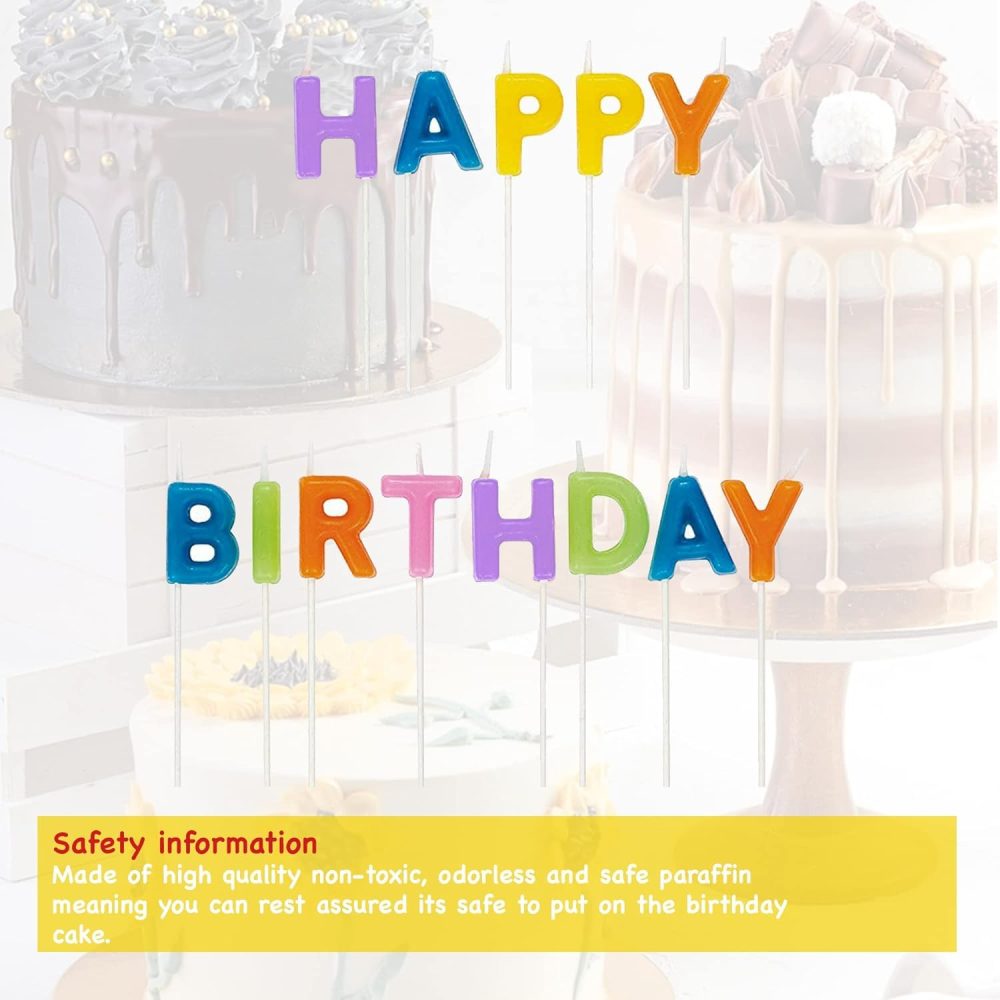 Multicoloured Happy Birthday Candles, 13 Rainbow Lettered Birthday Candles on Cocktail Sticks, Perfect for Birthday Cakes, Classic Alphabet Candles for Adults and Kids - Image 5