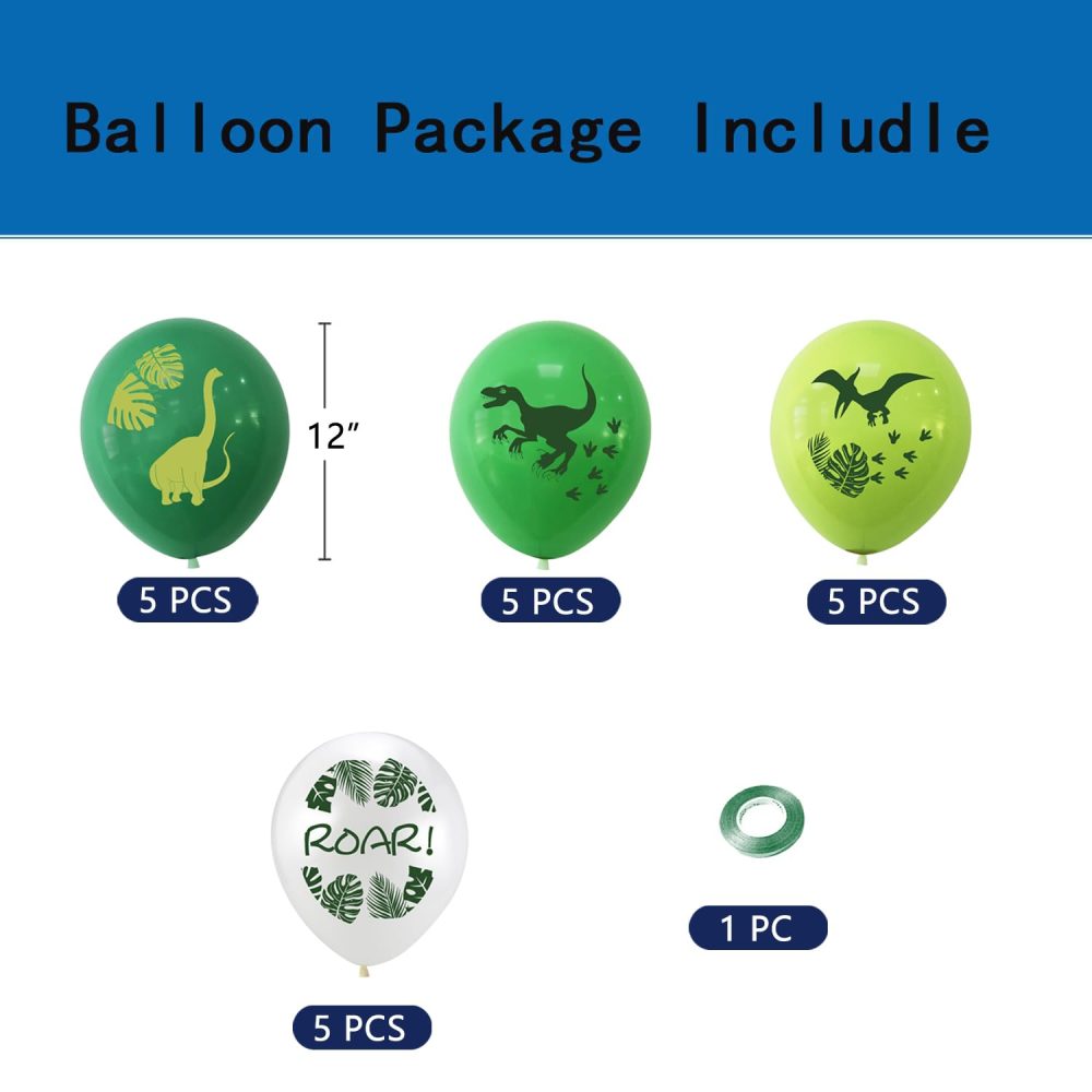20pcs Dinosaur Theme Party Balloons, 12 Inch Green White Dinosaur Party Decorations for Boy Kids Jungle Themed Birthday Party Balloon Decorations - Image 5