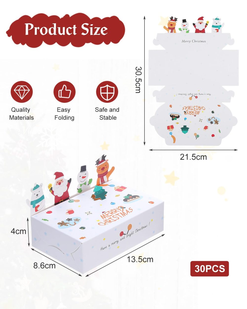 TsunNee 30PCS Christmas Party Gift Boxes, Xmas Paper Candy Boxes Cookies Boxes Favour Boxes, Novelty Gift Packaging Decor for Christmas Party Advent Calendar DIY - Image 7
