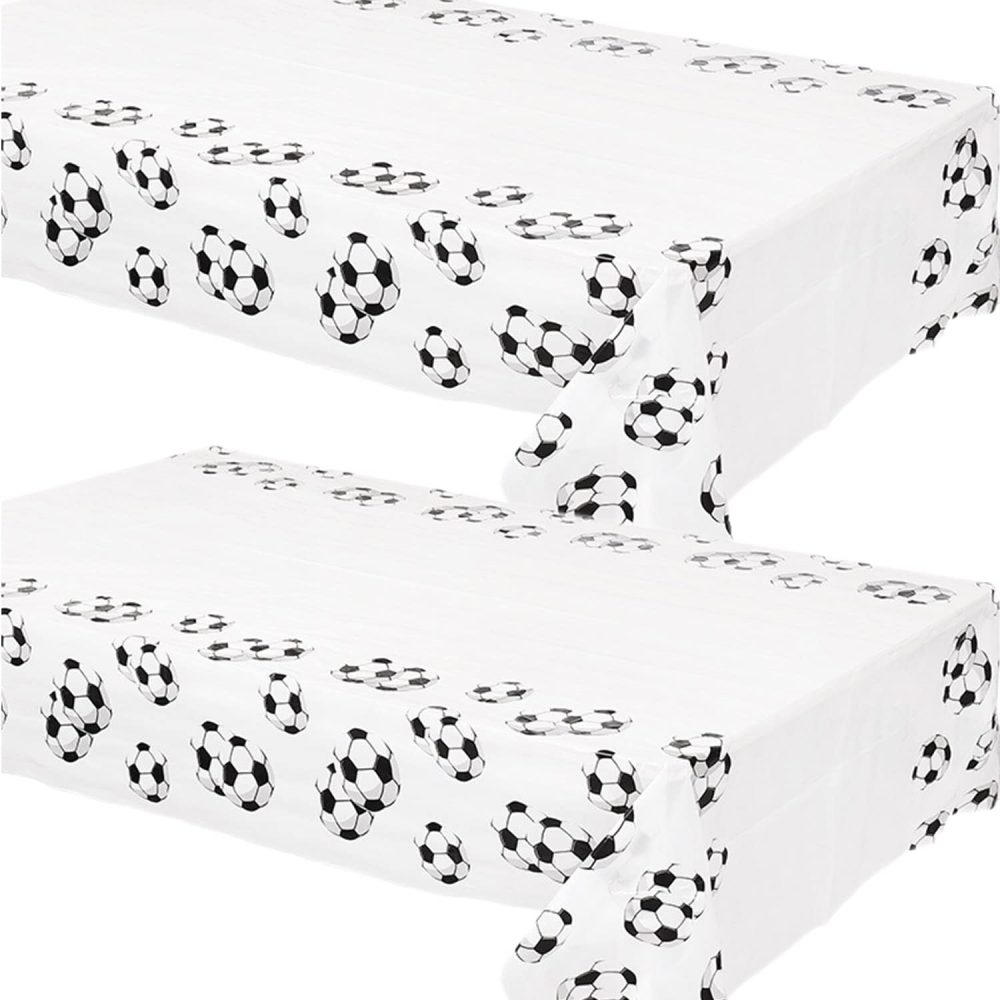 2Pcs 108*180cm Football Party Disposable Tablecloths,White Soccer Football Ball Print Waterproof Tablecloth,Rectangle Table Cloths Party for Sport Dinner Public Viewings Holiday Party Decoration