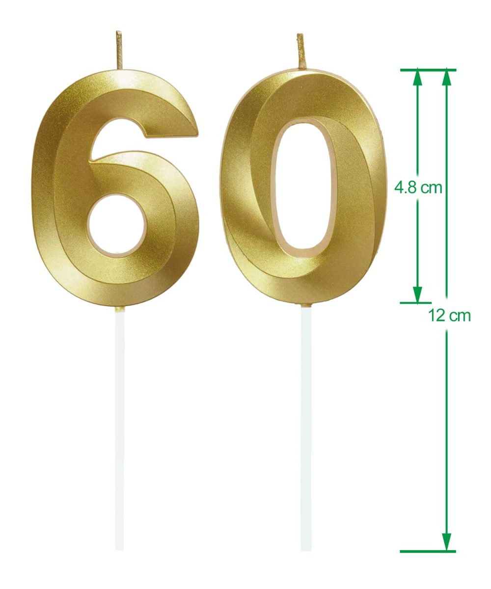Lahviuu Birthday Number Candle,60th Birthday Candles for Cake Birthday Decorations Happy Birthday Cake Topper Cake Candles,for Anniversary Wedding Party Celebration Supplies (Gold) - Image 2